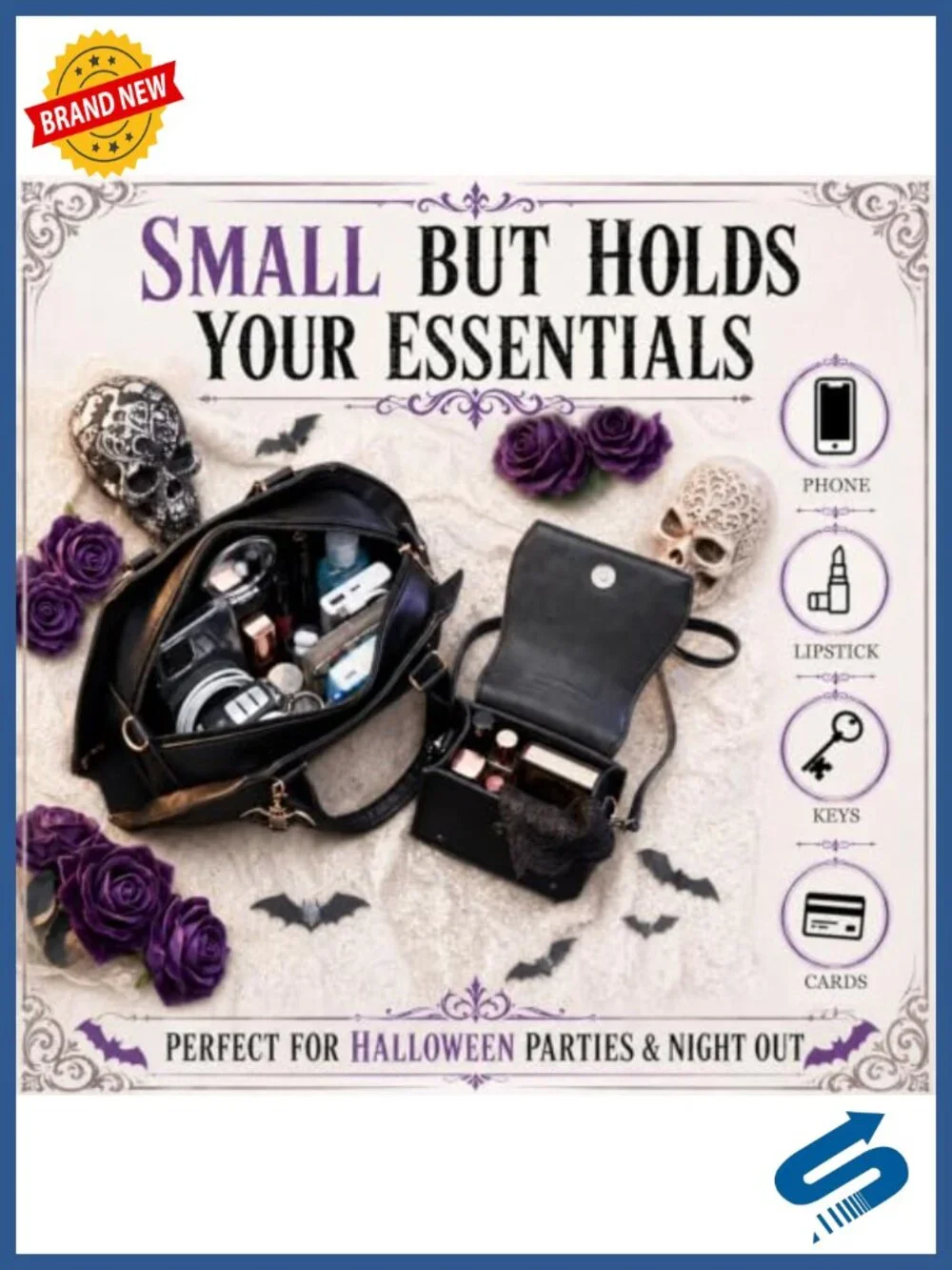 Halloween Purse Set 2 Pack Bat Backpack Cross Chain Shoulder Bag PU Leather